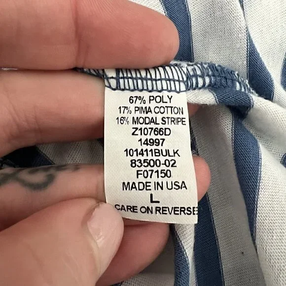 Nili Lotan Womens Dress Size L Blue White Nautical Pima Cotton Blend Long Sleeve - Picture 4 of 9